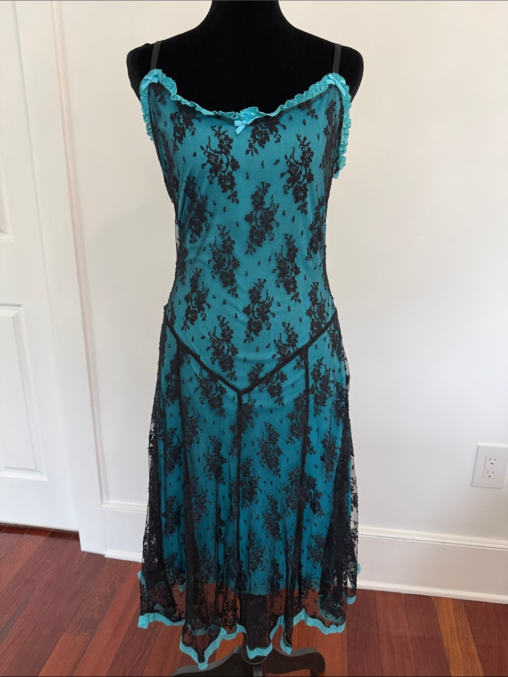 Betsey Johnson Teal and Black Lace Midi Dress